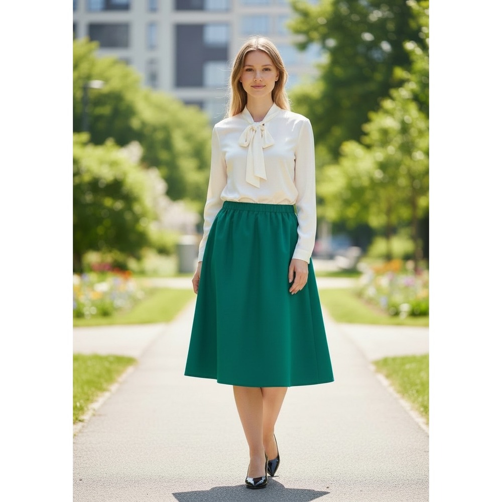 Alfred Dunner Vintage Emerald Green Midi Skirt Petite 6 Elastic Waist USA Made